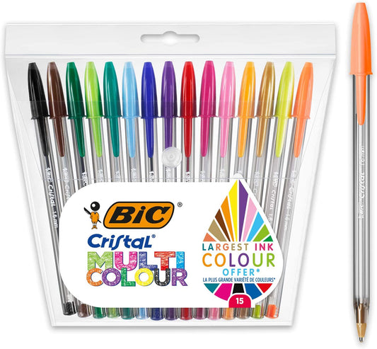 BIC 比克  1.6mm Cristal Multicolour 彩色15色 - 透明黑色筆桿
