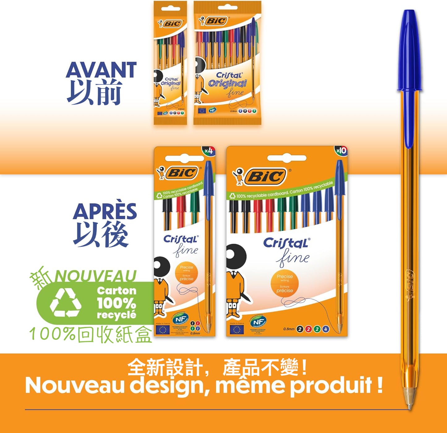 🇫🇷 比克 BIC Cristal fine 0.8mm - 一盒10支